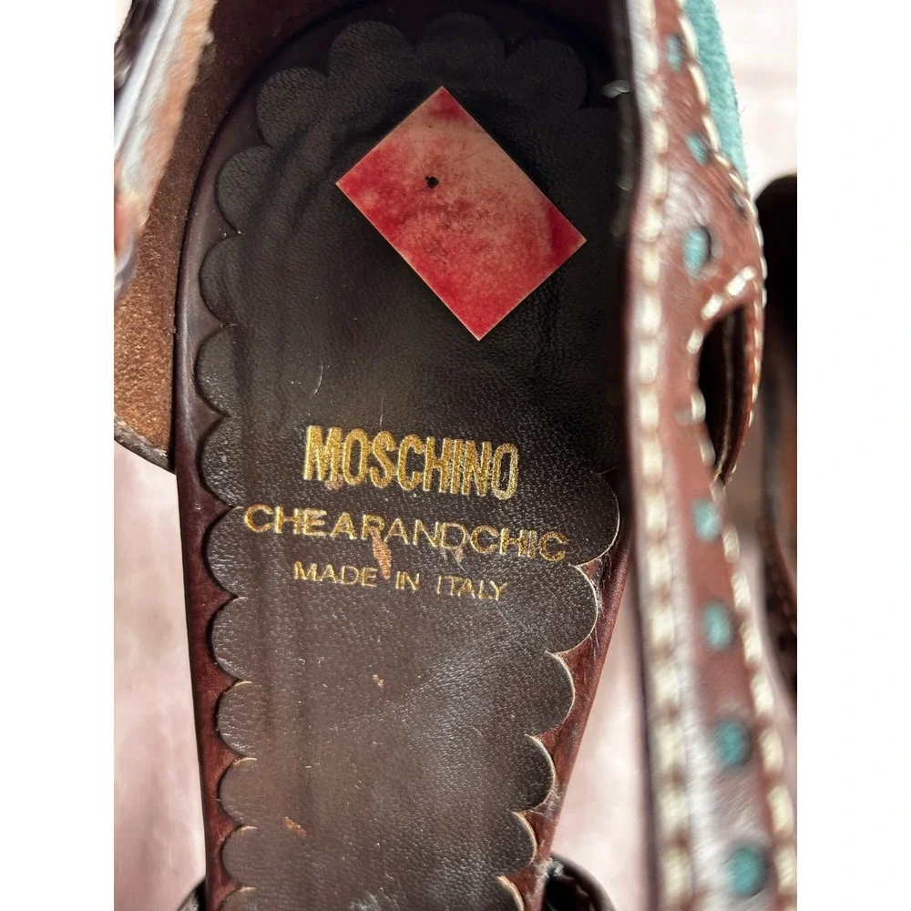 Moschino Cheap and Chic Heels Womens Size 8 Brown Teal Good Brogue Bow